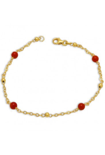 Bracciale Neonati Corallo Rosso Oro Giallo 18KT Regalo Nascita Fantasia MonileX1HLQFM