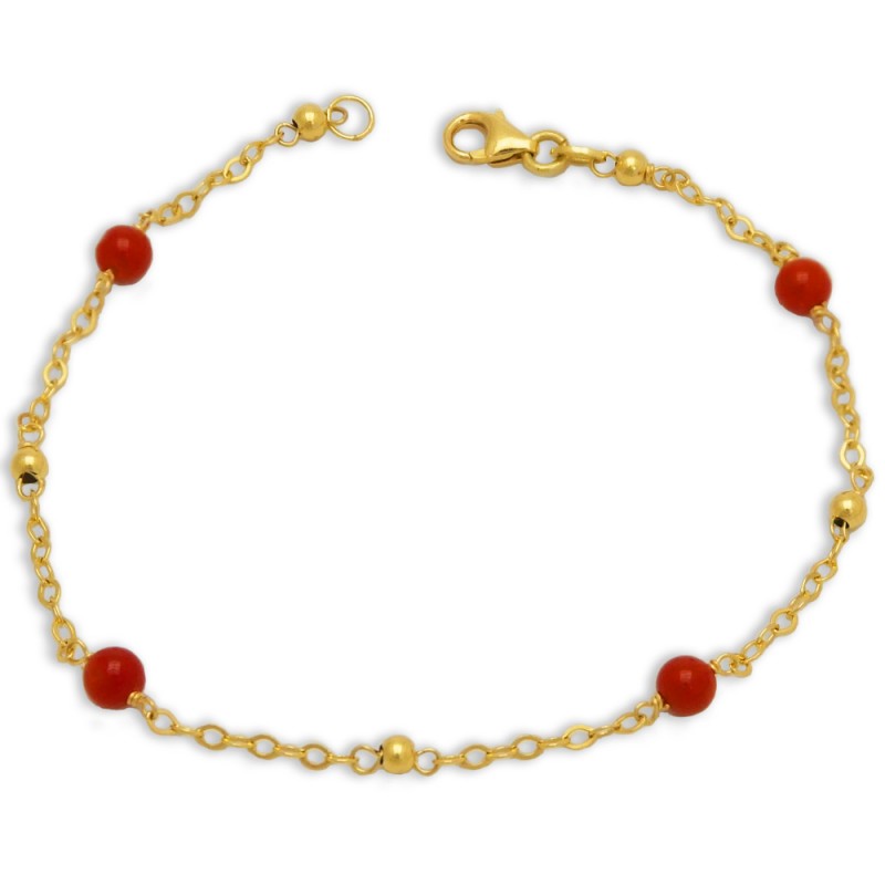 Bracciale Neonati Corallo Rosso Oro Giallo 18KT Regalo Nascita X1HLQFM