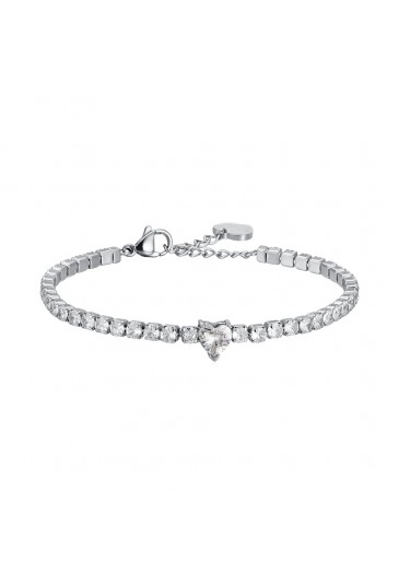 Bracciale Luca Barra Acciaio Cuore Cristalli Bianchi BK2280