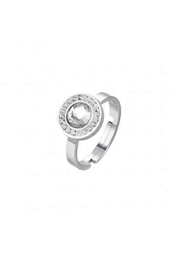 Anello Luca Barra Acciaio Elemento Cristallo Bianco Misura Regolabile Donna ANK501