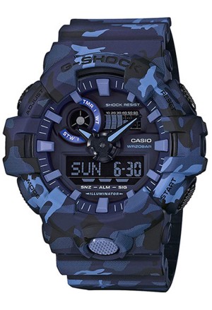 Orologio Casio G-Shock Digitale Camouflage Blu Cronometro Allarme GA-700CM-2A