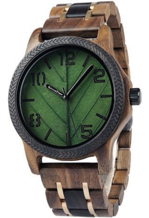 Orologio Legno Noce Ebano Foglia Quercus Glauca Verde Uomo Green Time ZW194A