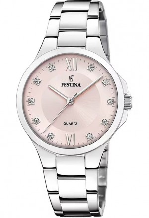 Orologio Festina Solo Tempo Quadrante Rosa Acciaio Cristalli Donna Lady F20582/2