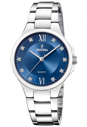 Orologio Festina Solo Tempo Quadrante Blu Cristalli Bianchi Donna F20582/3