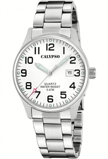 Orologio Calypso Solo Tempo Datario Impermeabile 5ATM Lancette Fluorescenti Quadrante Bianco Uomo K5860/1