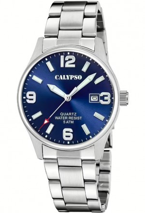 Orologio Calypso Solo Tempo Datario Impermeabile 5ATM Lancette Fluorescenti Quadrante Blu Uomo K5860/3