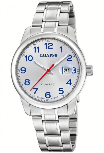 Orologio Calypso Solo Tempo Datario Impermeabile 5ATM Lancette Fluorescenti Quadrante Argento Uomo K5872/2