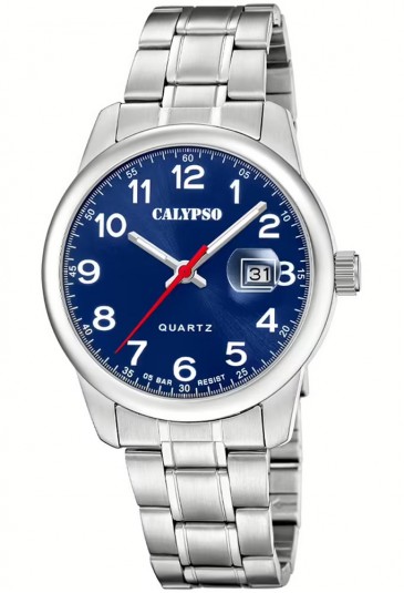 Orologio Calypso Solo Tempo Datario Impermeabile 5ATM Lancette Fluorescenti Quadrante Blu Uomo K5872/4