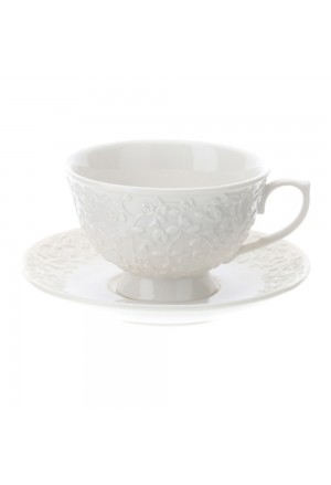 Tazza Da The Porcellana Bianca Decoro Roselline Rilievo Hervit 28705