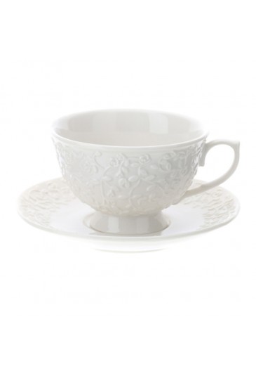 Tazza Da The Porcellana Bianca Decoro Roselline Rilievo Hervit 28705