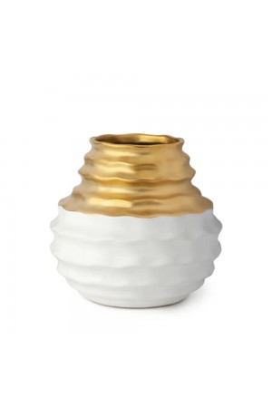 Vaso Gres Ondulato Bianco Oro Diametro 15cm Hervit 27945