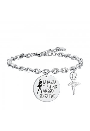 Bracciale Script Ballerina Luca Barra Ciondolo Incisione La Danza E' Il Mio Viaggio Senza Fine BK2645