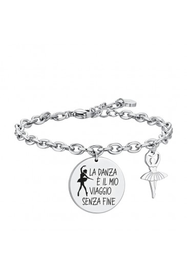 Bracciale Script Ballerina Luca Barra Ciondolo Incisione La Danza E' Il Mio Viaggio Senza Fine BK2645