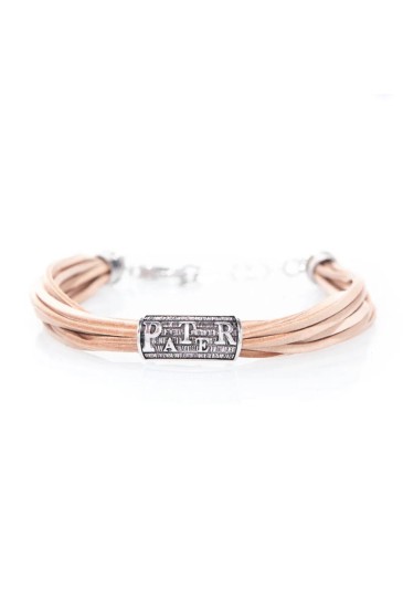 Bracciale Incisione Pater Lastra Argento Cuoio Beige Agios AGI328/B-BE