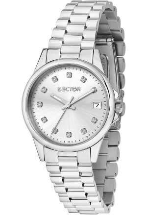 Orologio Sector 230 Quarzo 10ATM Datario Quadrante Silver Cristalli Acciaio Donna R3253161542