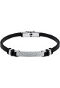 Bracciale Sector Collezione Bandy Cinturino Pelle Nera Placchetta Acciaio Martellato Uomo SZV112