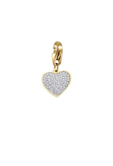 Ciondolo Charm Cuore Cristalli Acciaio Dorato Anallergico Moschettone Luca Barra CH205