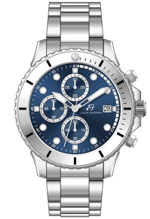 Orologio Uomo Quadrante Blu Multifunzione Datario Cinturino Acciaio Anallergico Luca Barra BU132