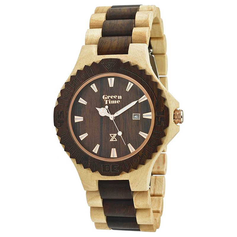 ZW016A Orologio Uomo Legno Wood Green Time Luminescente Datario