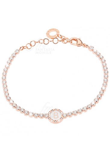 Bracciale Tennis Donna Rose Smalto Bianco Cristalli Lettera B Dvccio OOZ13FM