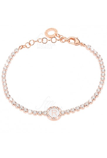 Bracciale Tennis Donna Rose Smalto Bianco Cristalli Lettera R Dvccio Q1VK8FM