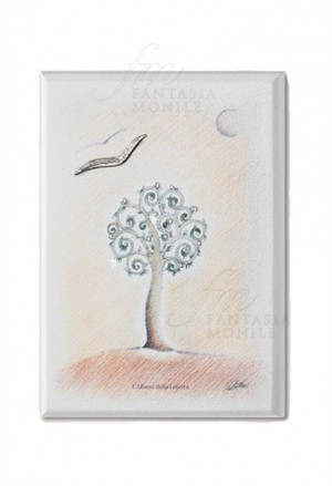 Quadro Albero Della Felicità Argento 925 Legno Misura 17x24 Regalo Matrimonio Acca 135PL.12