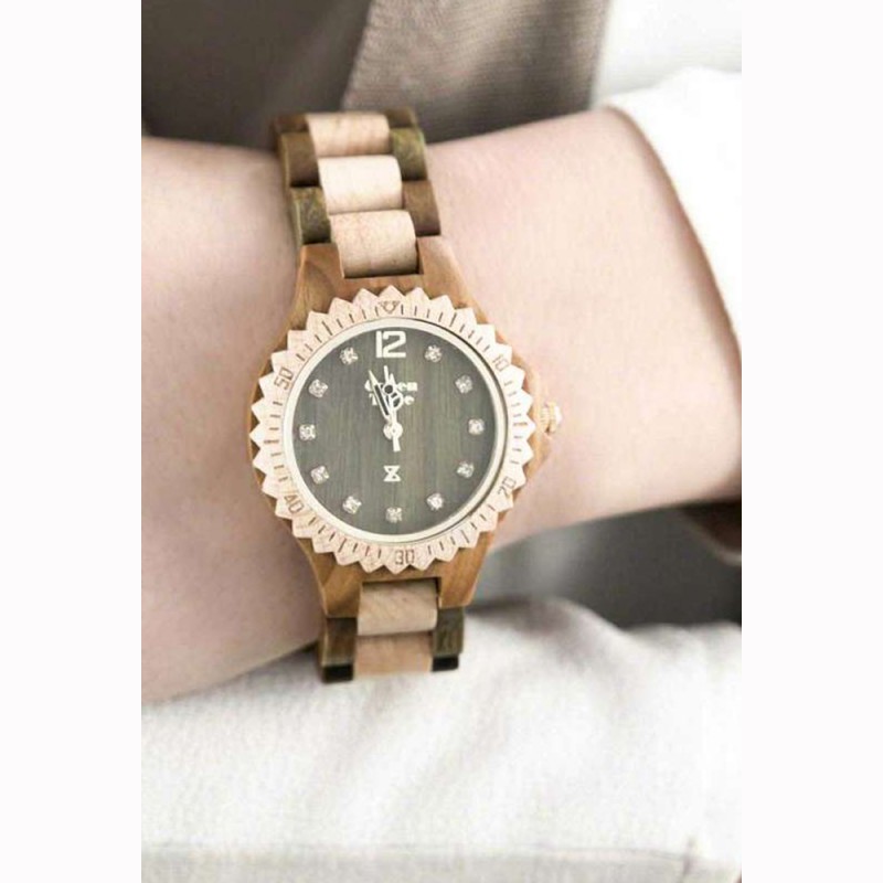 Green time Orologi Legno Donna Wood Sandalo Acero Cristalli ZW023A